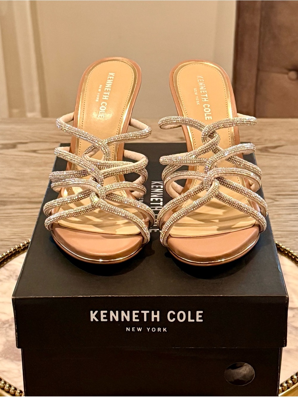 Kenneth Cole Brooke Twist Silver Crystal Stiletto Mules | Sz. 8.5 (NWB) - Picture 3 of 9